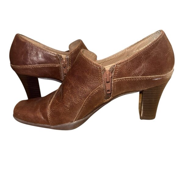 Aerosoles Boots Women 5.5 Cingle File Ankle Bootie Brown Faux Leather Square Toe - Picture 3 of 5